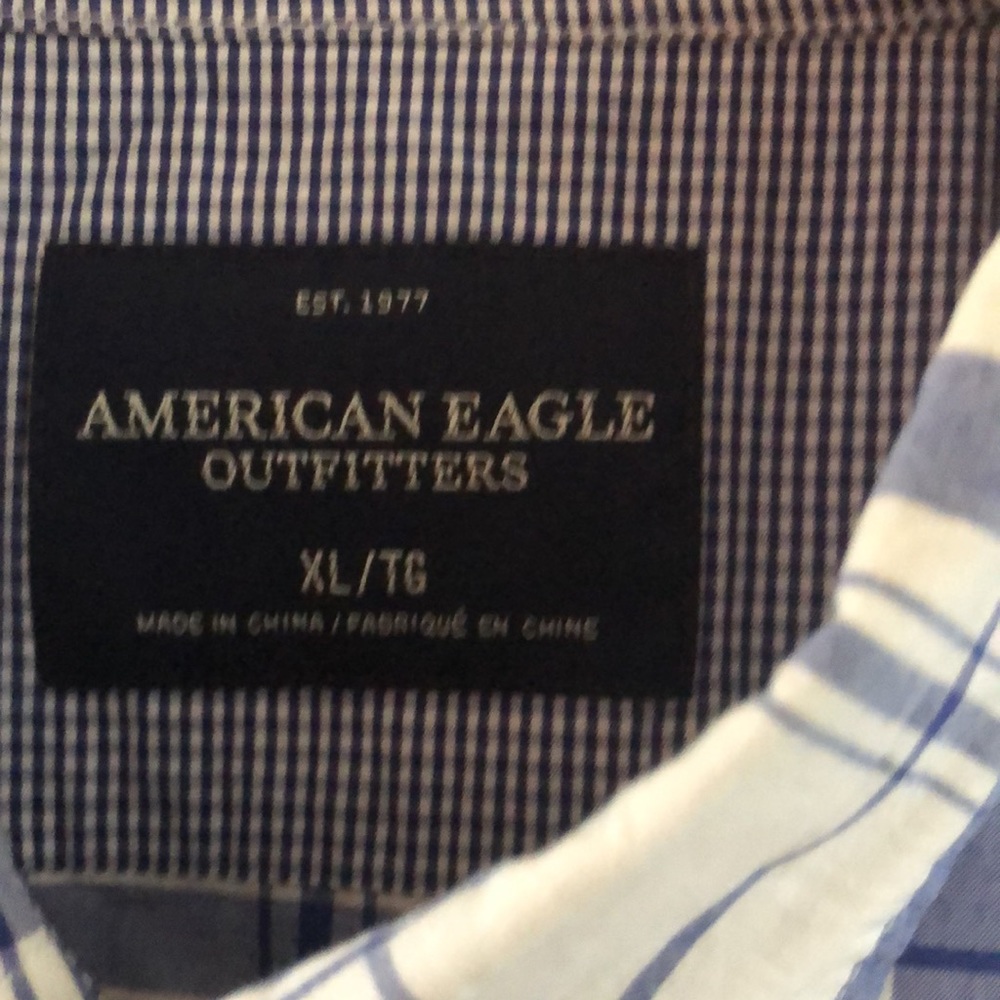 Blue and white cotton shirt. Athletic fit - Picture 2 of 3